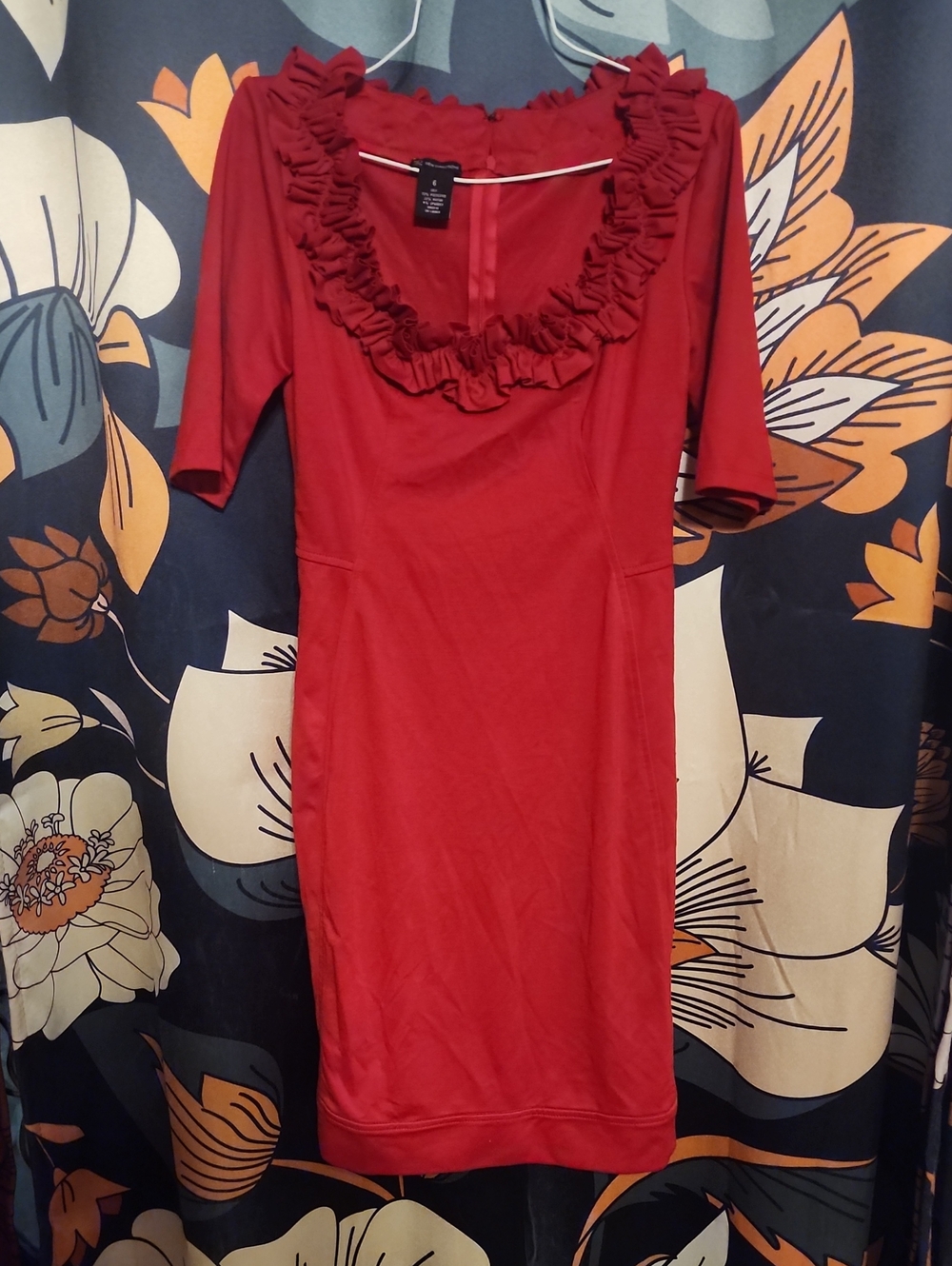 new directions Red Ruffle-Neck Midi Dress